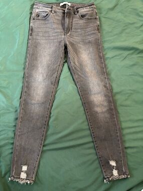 KanCan Washed Black Skinny Jeans with Distressed Ankles